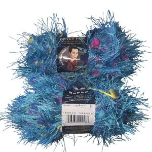 Lion Brand Fancy Fur Fun Fur Yarn 2 Skeins Tropical Turquoise Eyelash Blue Italy